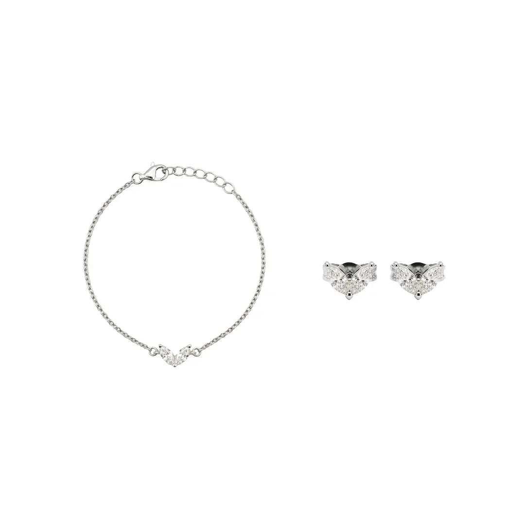 Lucent Heart Duo – 925 Silber vergoldet Armband & Ohrringe Herz Zirkonia - Suzan Gold
