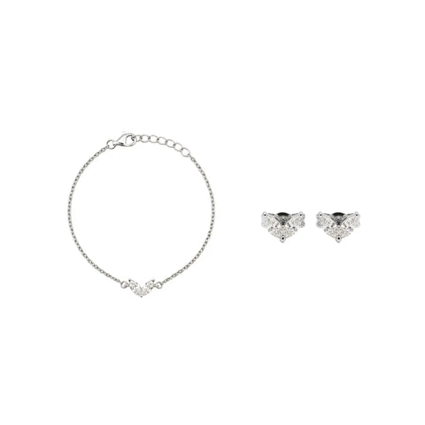 Lucent Heart Duo – 925 Silber vergoldet Armband & Ohrringe Herz Zirkonia - Suzan Gold