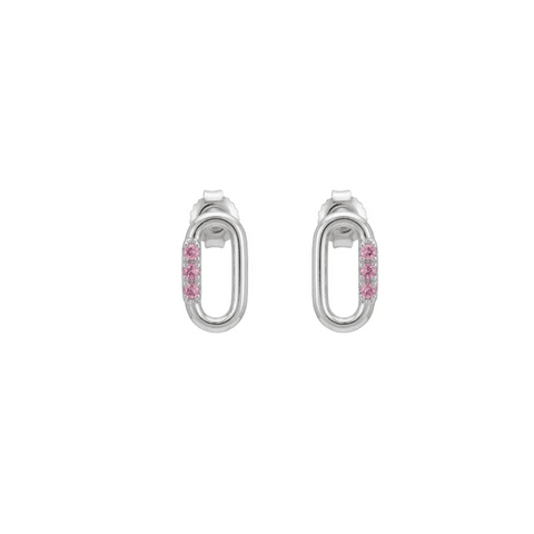 Oval Link Stud Earrings Pink – 925 Sterling Silber Ohrstecker Oval Pink Zirkonia - Suzan Gold