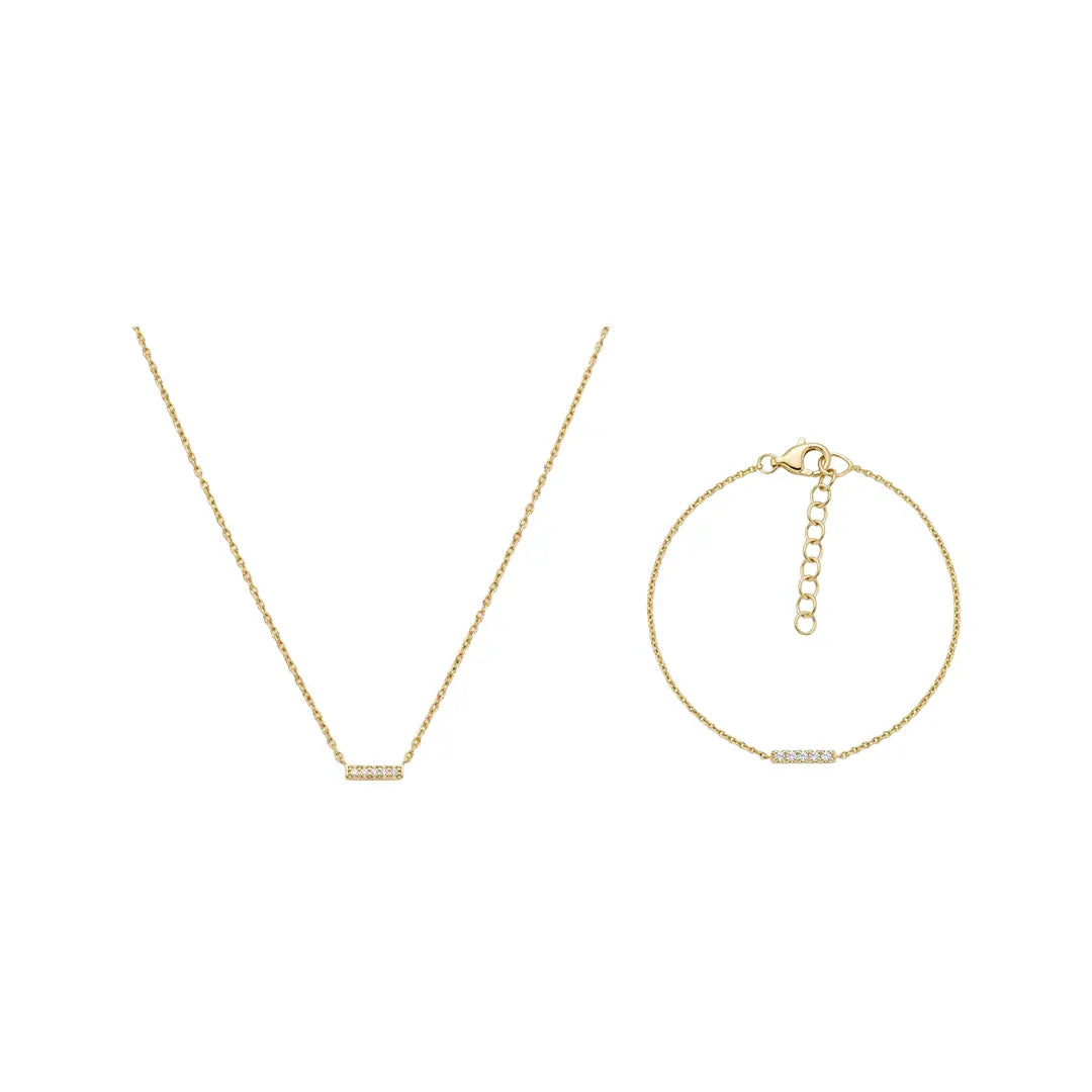 Linea Shine – 925 Silber vergoldet Kette & Armband mit Zirkonia Linie Suzan Gold