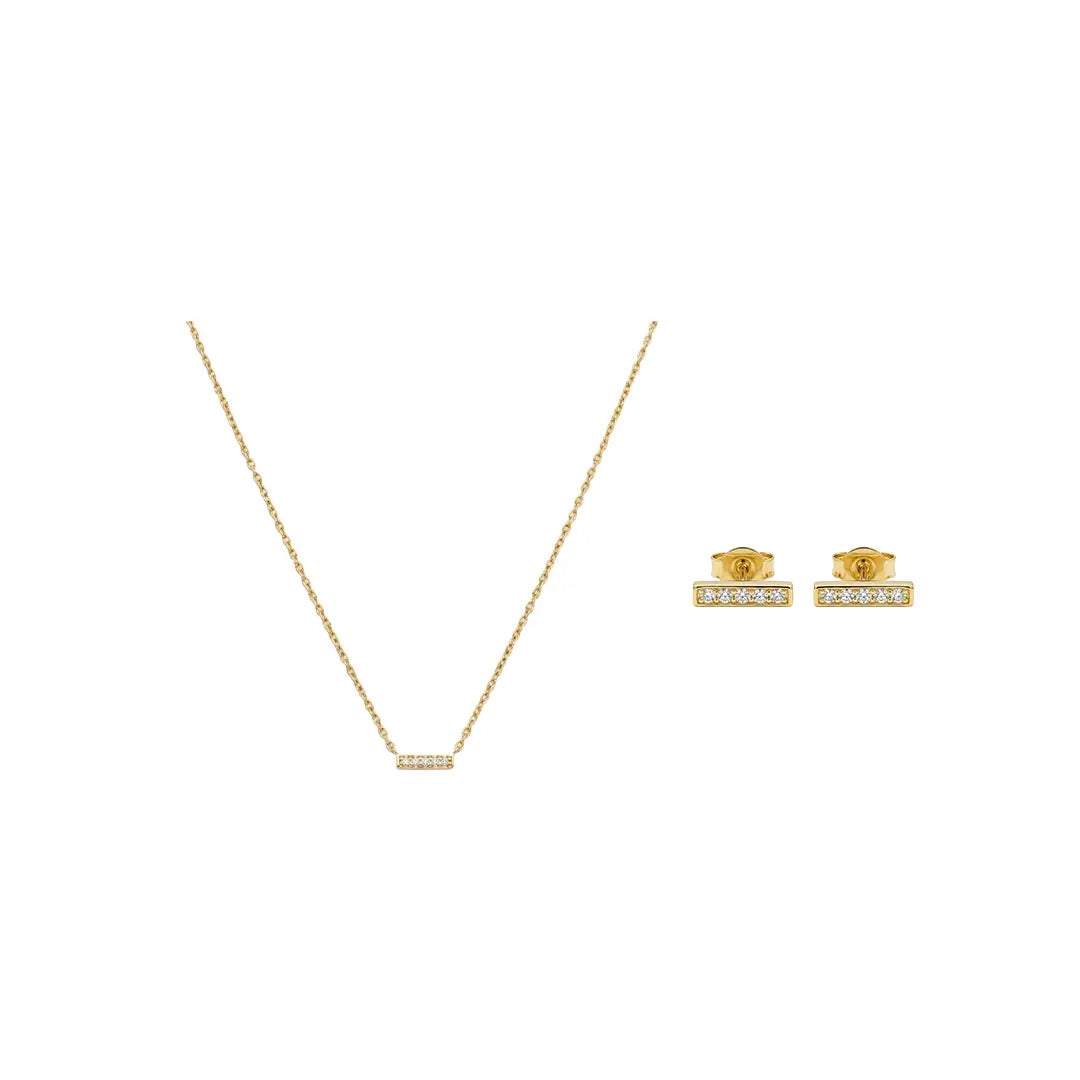 Linea Duo – 925 Silber vergoldet Kette & Ohrringe mit Zirkonia Linie Suzan Gold