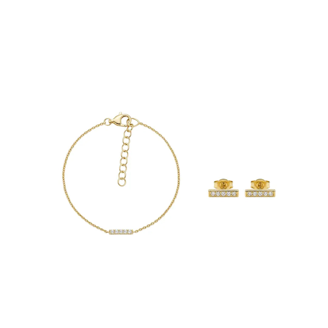 Linea Charm Duo – 925 Silber vergoldet Armband & Ohrringe Zirkonia Linie Suzan Gold