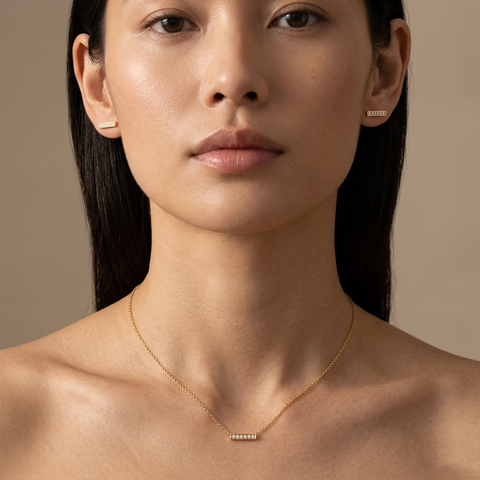 Linea Duo – 925 Silber vergoldet Kette & Ohrringe mit Zirkonia Linie - Suzan Gold