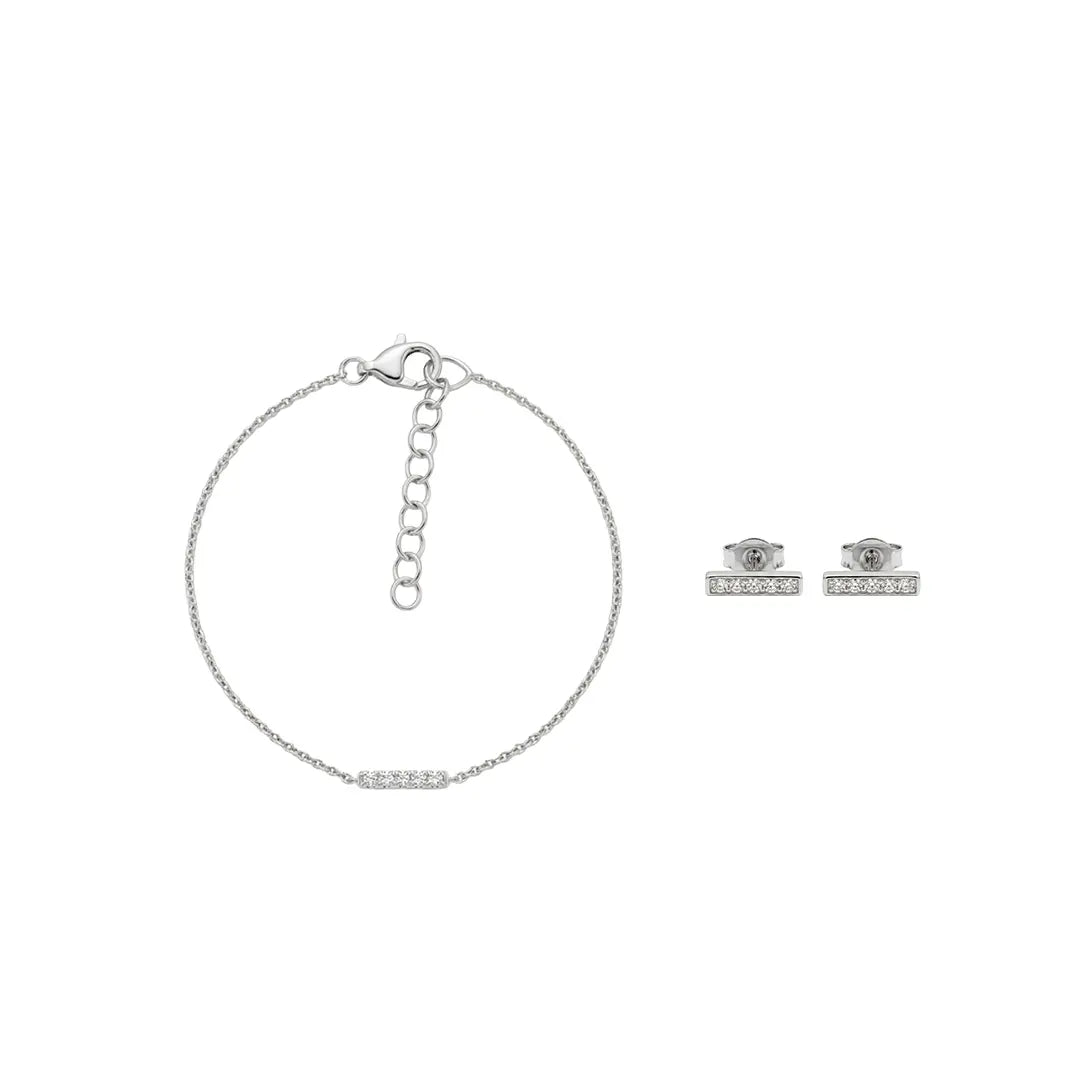 Linea Charm Duo – 925 Silber vergoldet Armband & Ohrringe Zirkonia Linie - Suzan Gold