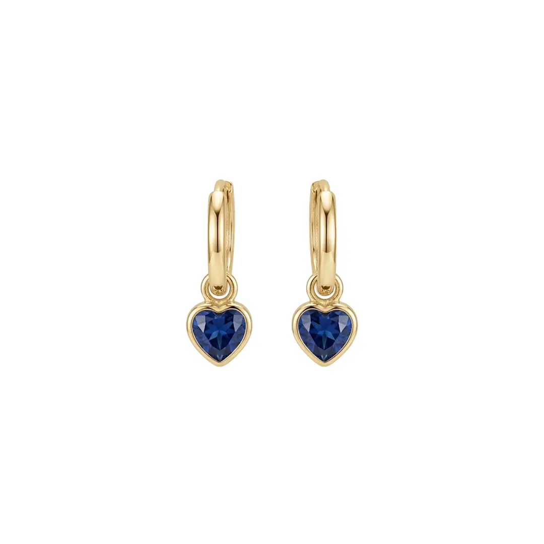 Heart Drop Earrings Blue – 925 Sterling Silber Creolen Herz Anhänger - Suzan Gold