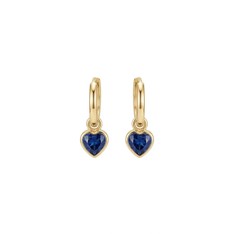 Heart Drop Earrings Blue – 925 Sterling Silber Creolen Herz Anhänger - Suzan Gold