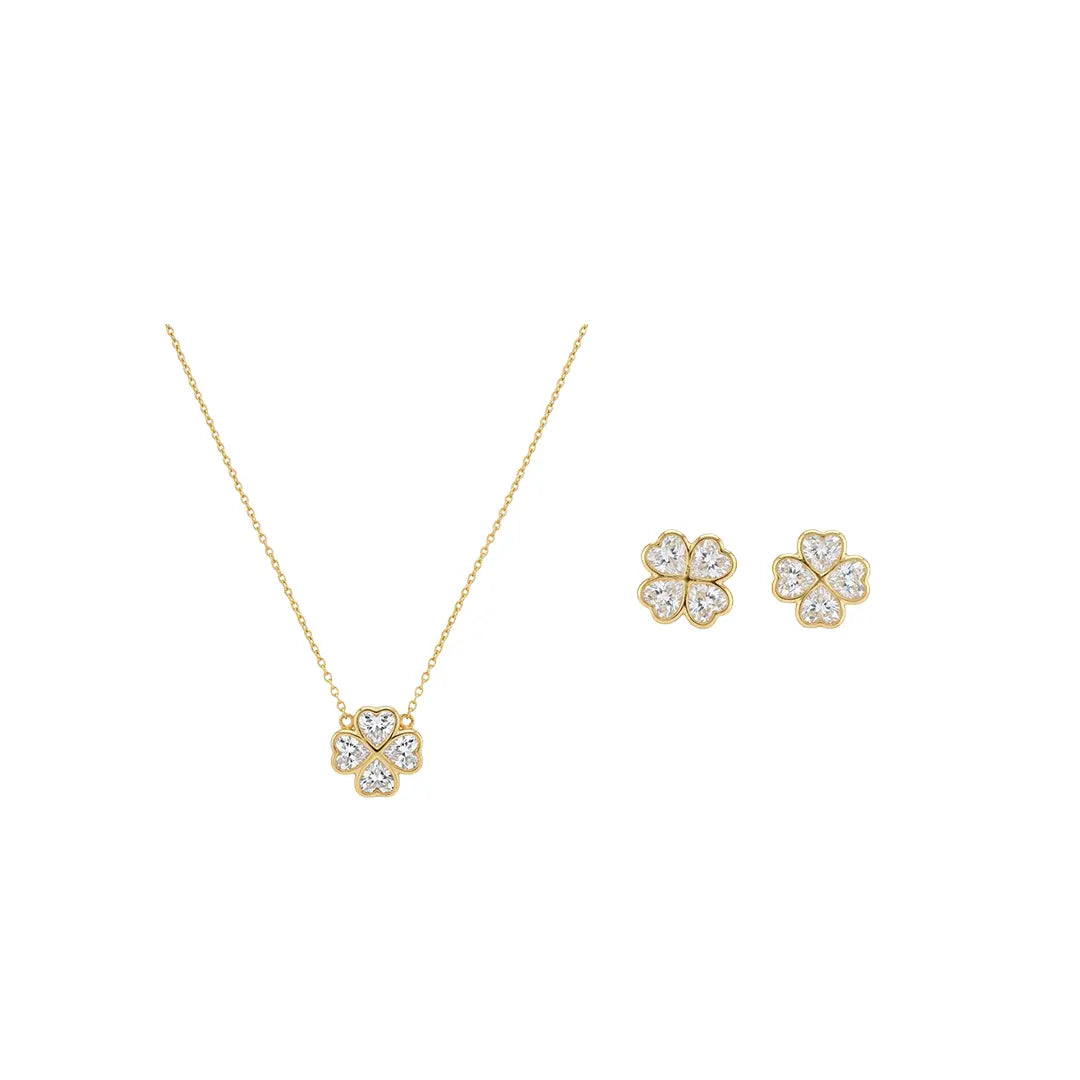 Florique – 925 Silber vergoldet Kette & Ohrringe Blume Zirkonia Suzan Gold