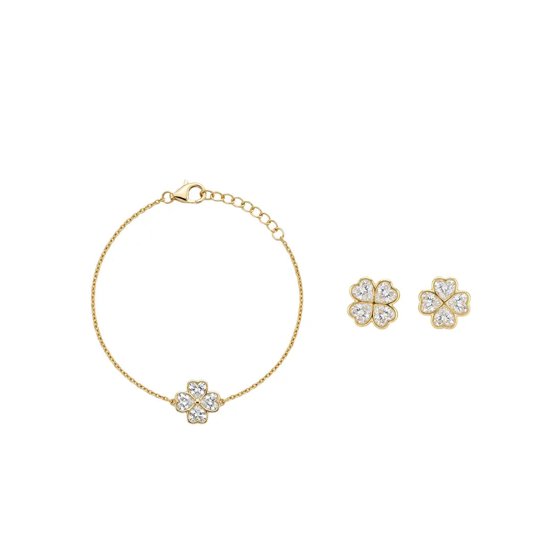 Florelle – Vergoldetes 925 Silber Armband & Ohrstecker Blume mit Zirkonia Suzan Gold