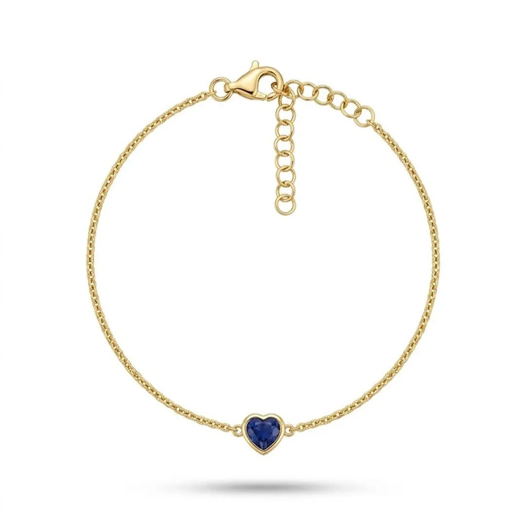 Blue Heart Bracelet aus 925 Sterling Silber vergoldet mit blauem Zirkonia, filigraner Schmuck für Damen, eleganter zeitloser Klassiker.