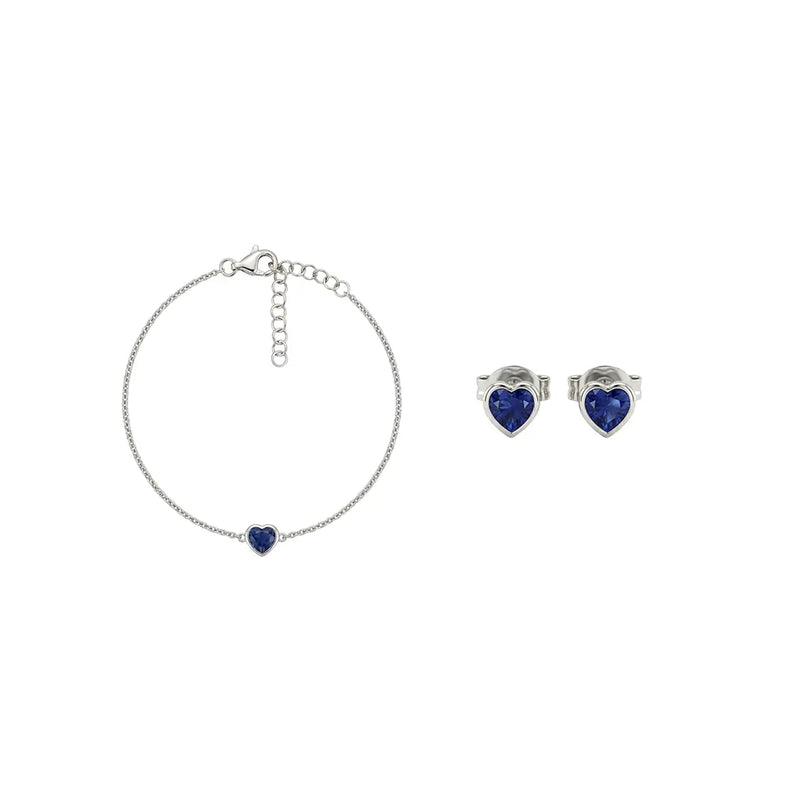 Sapphira Duo – 925 Silber Set mit blauem Herz Armband & Ohrsteckern aus 925 Sterling Silber mit blauen Steinen, filigraner Schmuck für Damen, eleganter zeitloser Klassiker.