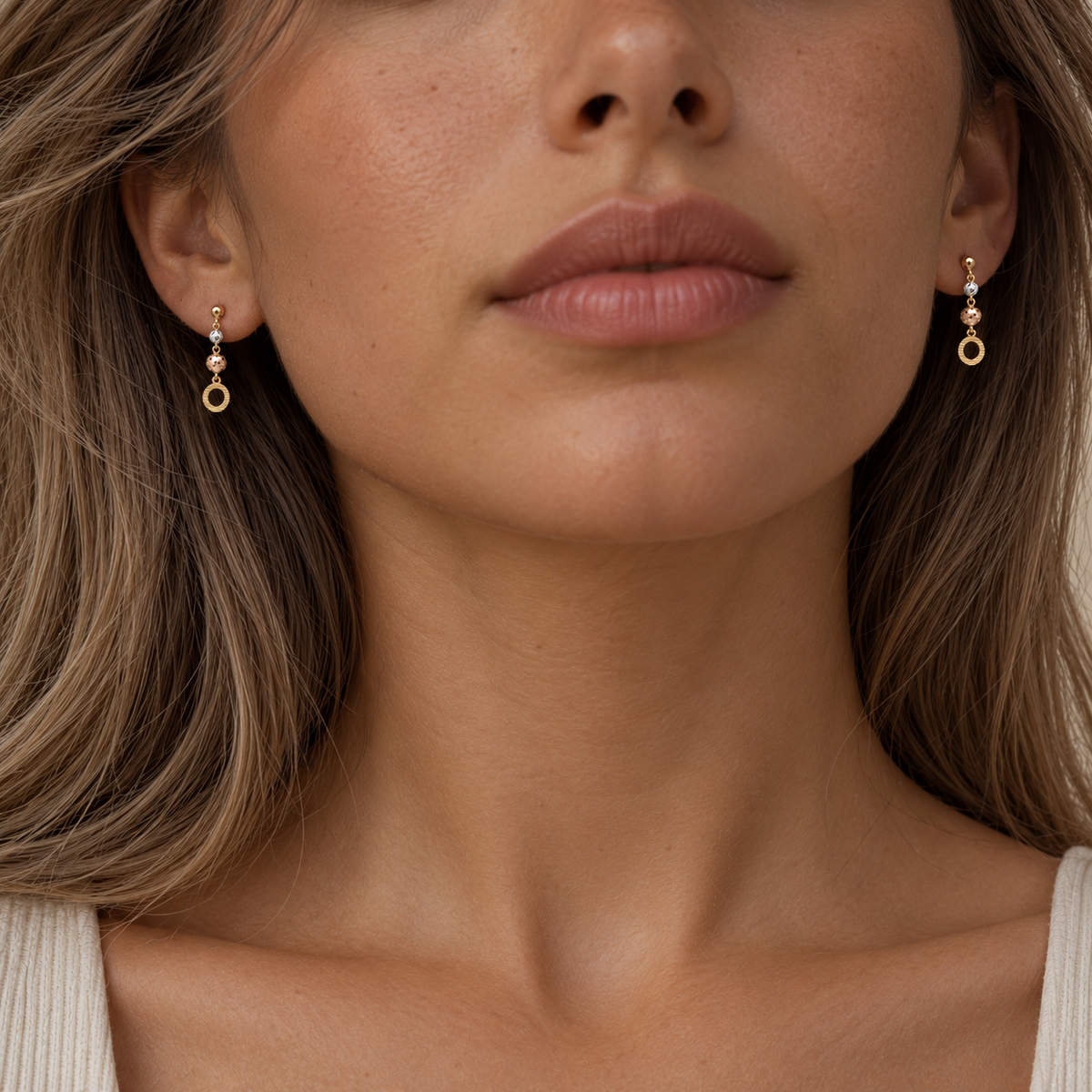 Tricolor Beads – Ohrhänger mit Kugeln in drei Goldfarben aus 875 Gold
