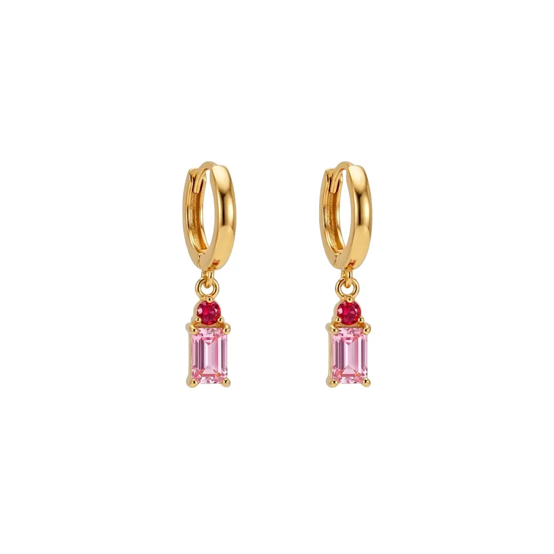 Gemstone Drop Earrings Pink – 925 Sterling Silber Creolen Anhänger Suzan Gold