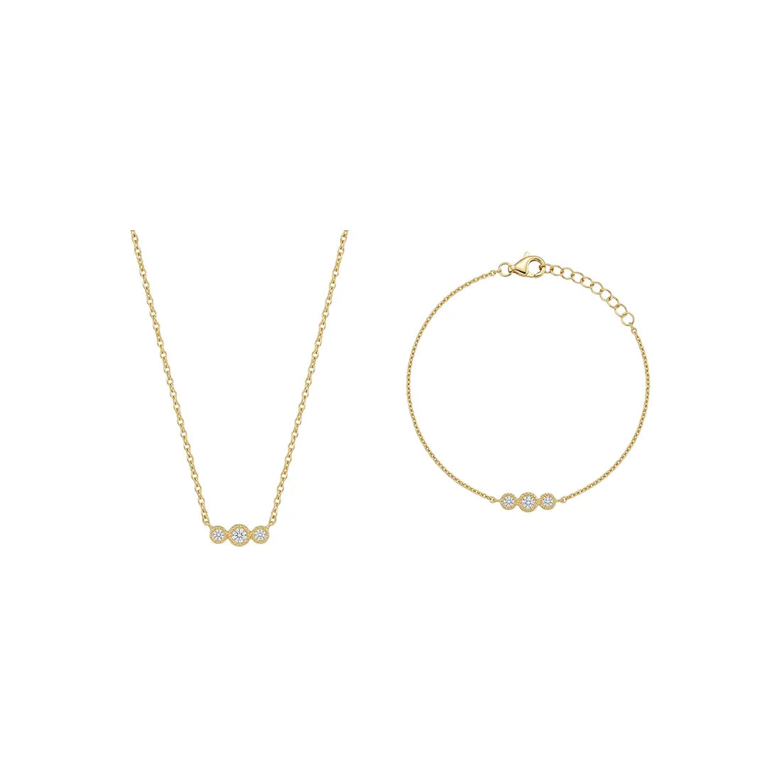 Triluna – Vergoldetes 925 Silber Schmuckset mit drei Zirkonia-Elementen, Halskette & Armband Suzan Gold