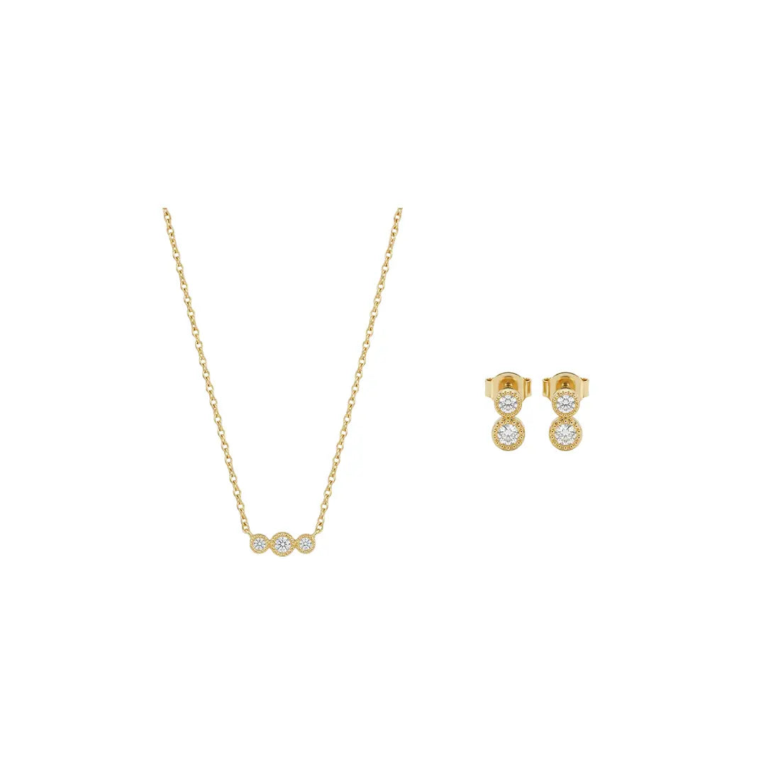 Lumivelle – Vergoldetes 925 Silber Schmuckset mit drei Zirkonia-Elementen & Ohrsteckern Suzan Gold