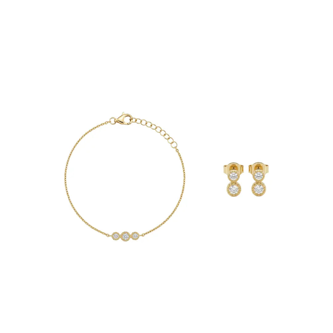 Lumivelle Aria – Vergoldetes 925 Silber Armband & Ohrstecker mit drei Zirkonia-Elementen Suzan Gold