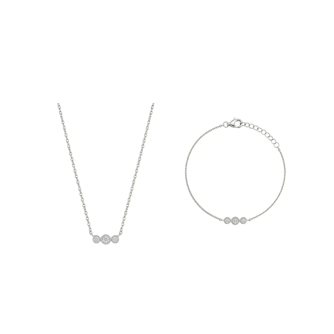 Triluna – Vergoldetes 925 Silber Schmuckset mit drei Zirkonia - Elementen, Halskette & Armband - Suzan Gold