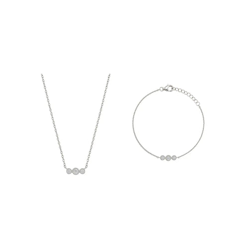 Triluna – Vergoldetes 925 Silber Schmuckset mit drei Zirkonia - Elementen, Halskette & Armband - Suzan Gold