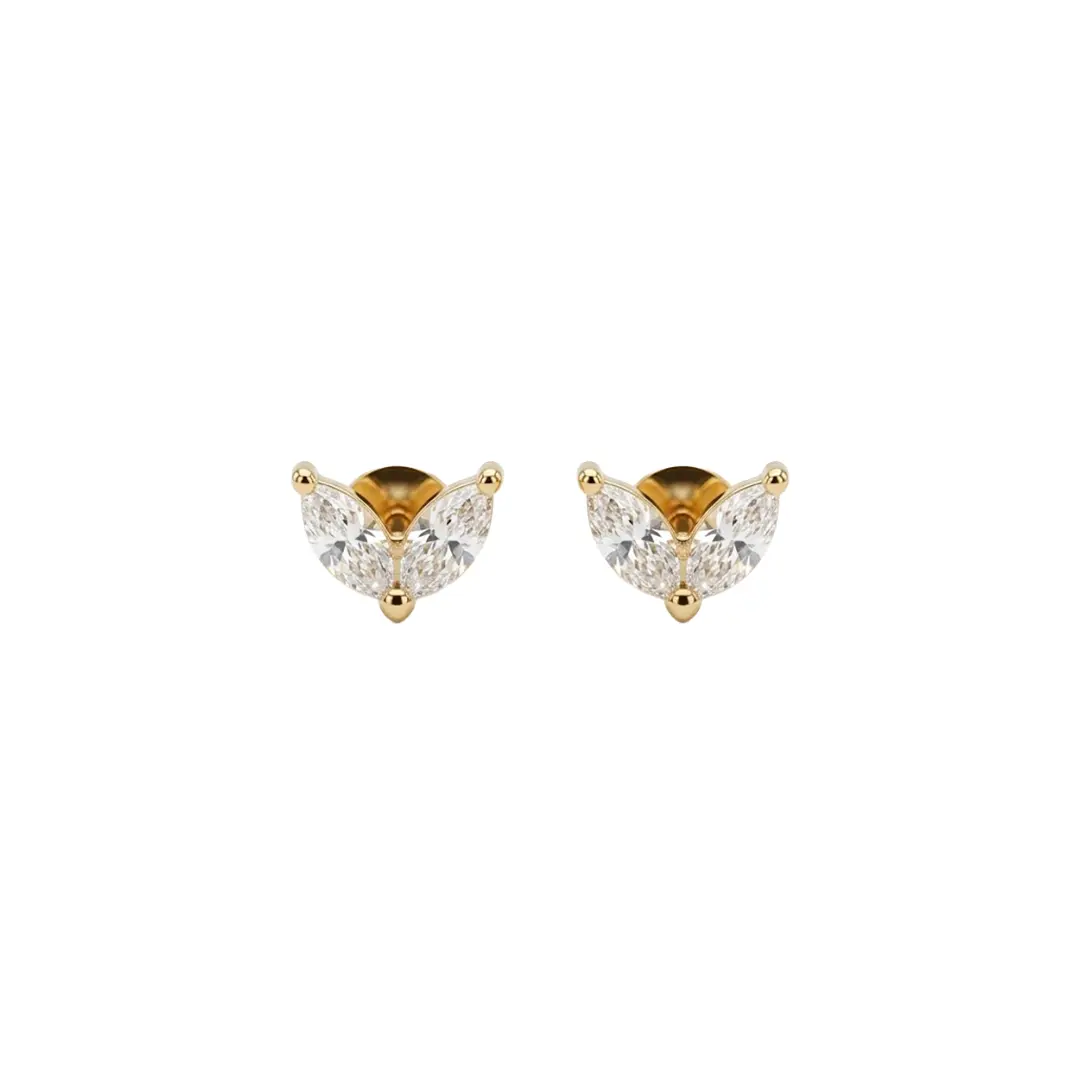 Marquise Stud Earrings aus 925 Sterling Silber vergoldet mit Zirkonia, filigraner Schmuck für Damen, eleganter zeitloser Klassiker.