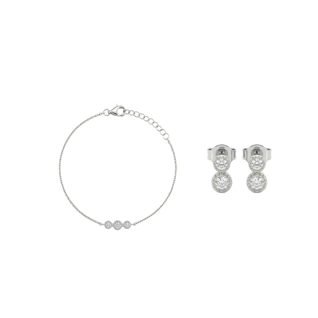 Lumivelle Aria – Vergoldetes 925 Silber Armband & Ohrstecker mit drei Zirkonia - Elementen - Suzan Gold