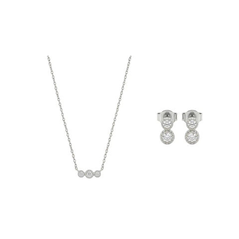 Lumivelle – Vergoldetes 925 Silber Schmuckset mit drei Zirkonia - Elementen & Ohrsteckern - Suzan Gold