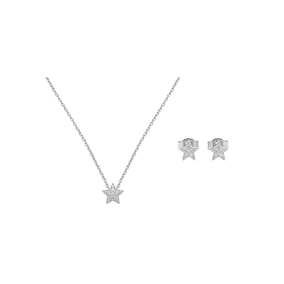 Stellara – 925 Silber Schmuckset mit funkelndem Stern-Anhänger & Ohrsteckern mit Zirkonia Suzan Gold