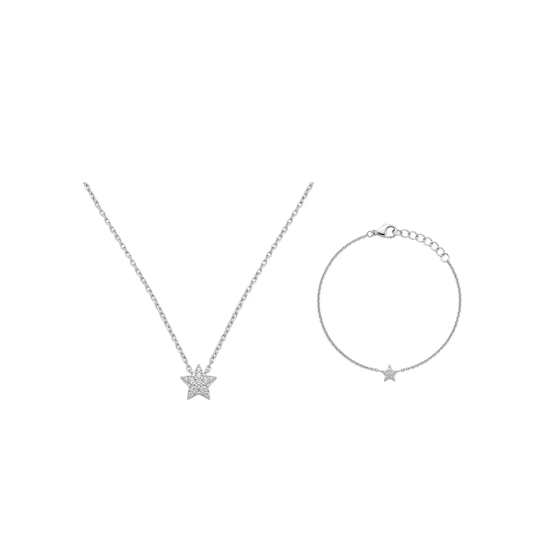 Stellara Duo – 925 Silber Schmuckset mit funkelndem Stern, Halskette & Armband mit Zirkonia Suzan Gold