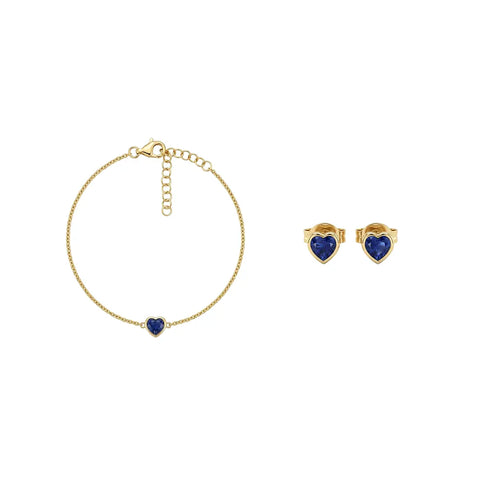 Sapphira Duo – 925 Silber Set mit blauem Herz Armband & Ohrsteckern Suzan Gold