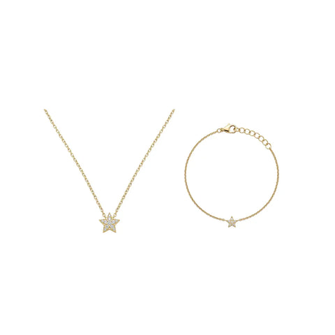 Stellara Duo – 925 Silber Schmuckset mit funkelndem Stern, Halskette & Armband mit Zirkonia - Suzan Gold