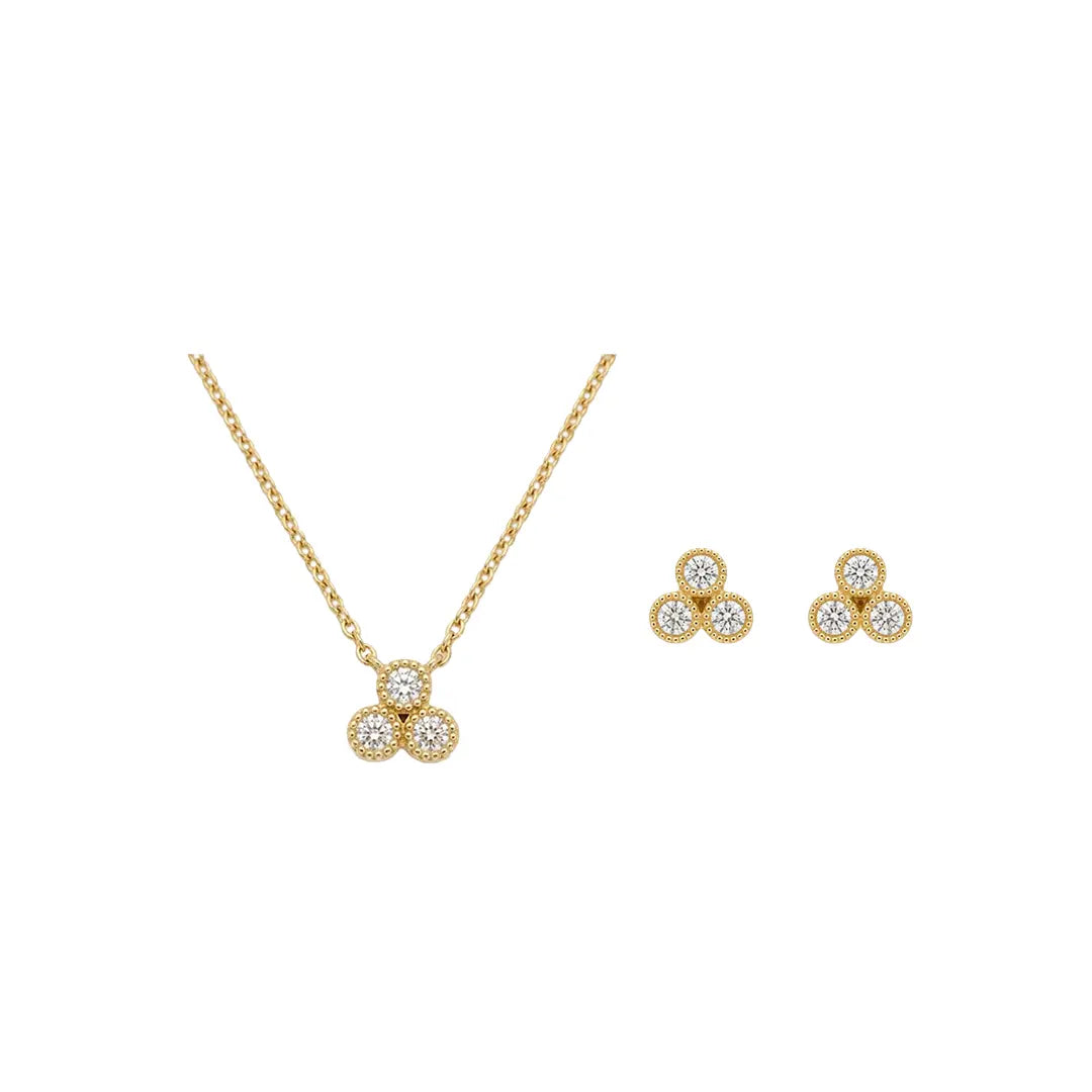 Trivellea – Vergoldetes 925 Silber Schmuckset mit drei Zirkonia-Elementen, Halskette & Ohrstecker Suzan Gold