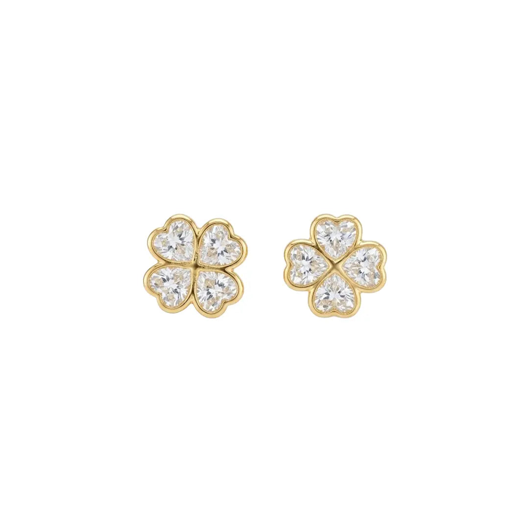 Kleeblatt Ohrstecker Zirkonia aus 925 Sterling Silber vergoldet mit Zirkonia, filigraner Schmuck für Damen, eleganter zeitloser Klassiker.