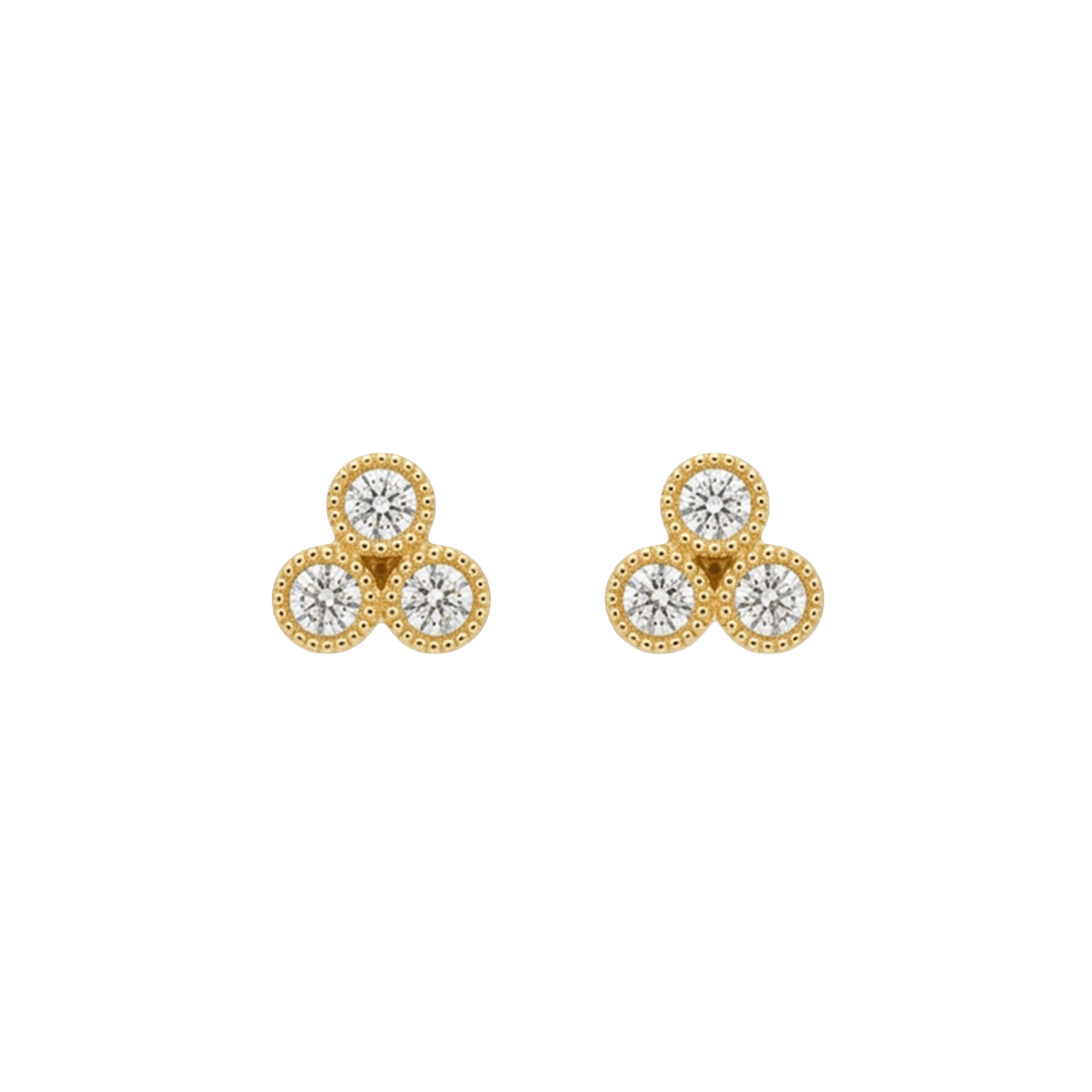Drei Zirkonia Ohrstecker Rund – 925 Sterling Silber Ohrringe - Suzan Gold