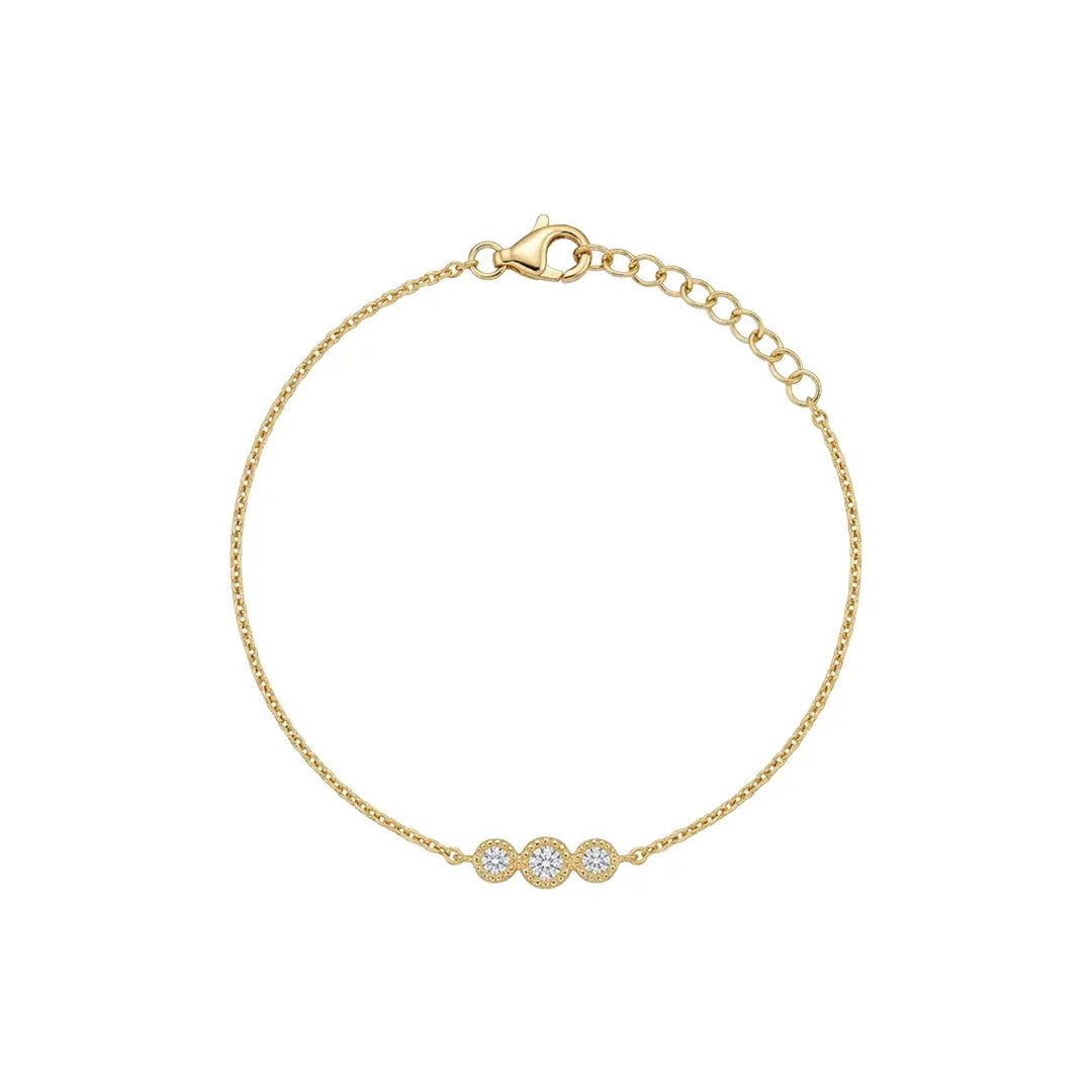 Drei Zirkonia Armband aus 925 Sterling Silber vergoldet mit Zirkonia, filigraner Schmuck für Damen, eleganter zeitloser Klassiker.