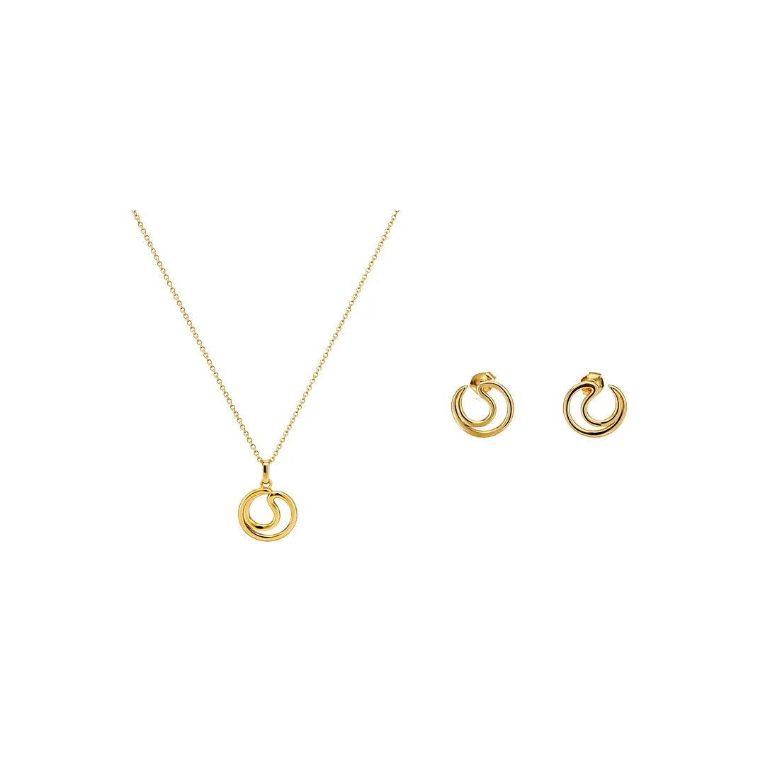 Oréa Duo – 925 Silber vergoldet Kreis Set Halskette Ohrringe aus 925 Sterling Silber vergoldet, filigraner Schmuck für Damen, eleganter zeitloser Klassiker.