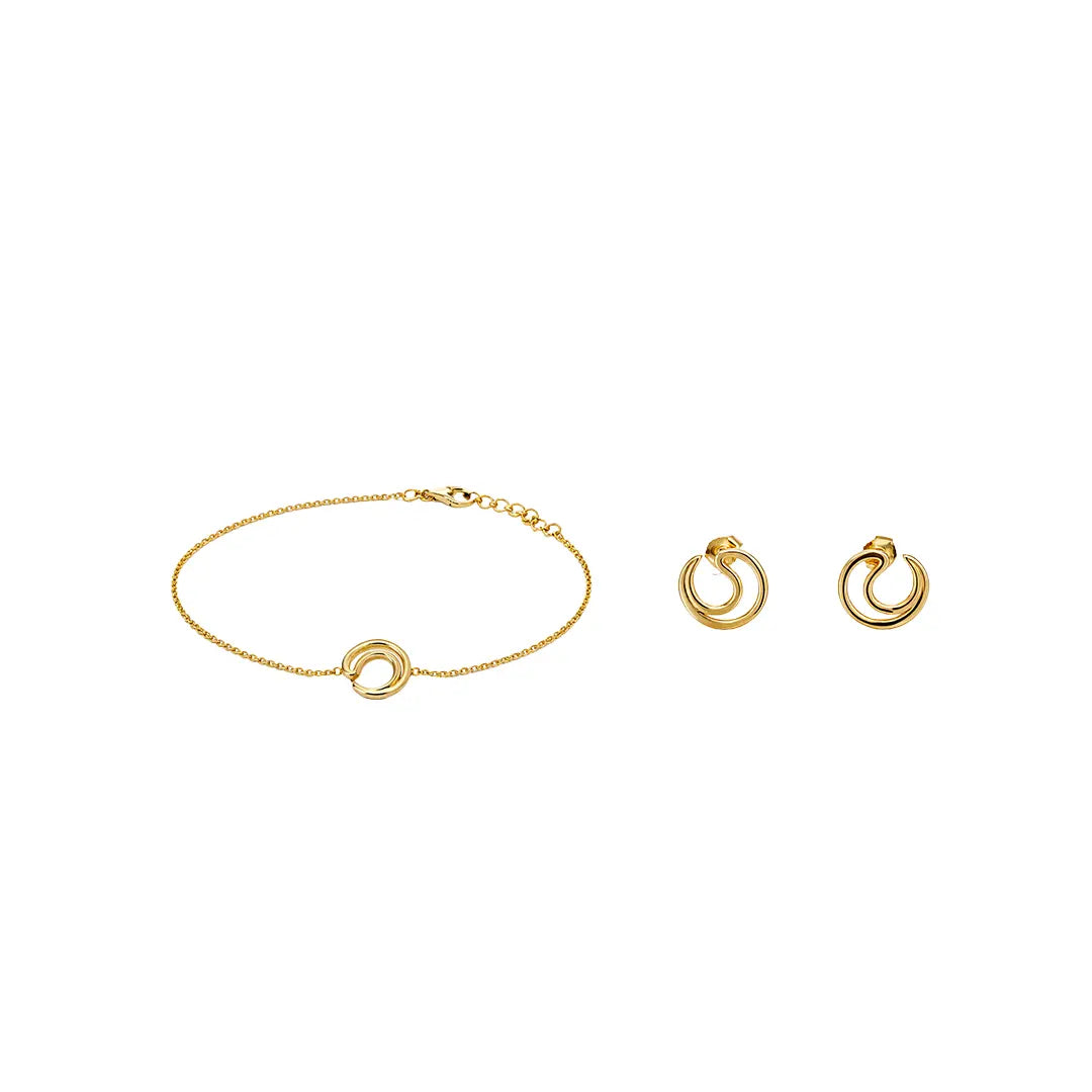 Oréa Loop – 925 Silber vergoldet Kreis Set Armband Ohrringe aus 925 Sterling Silber vergoldet, filigraner Schmuck für Damen, eleganter zeitloser Klassiker.