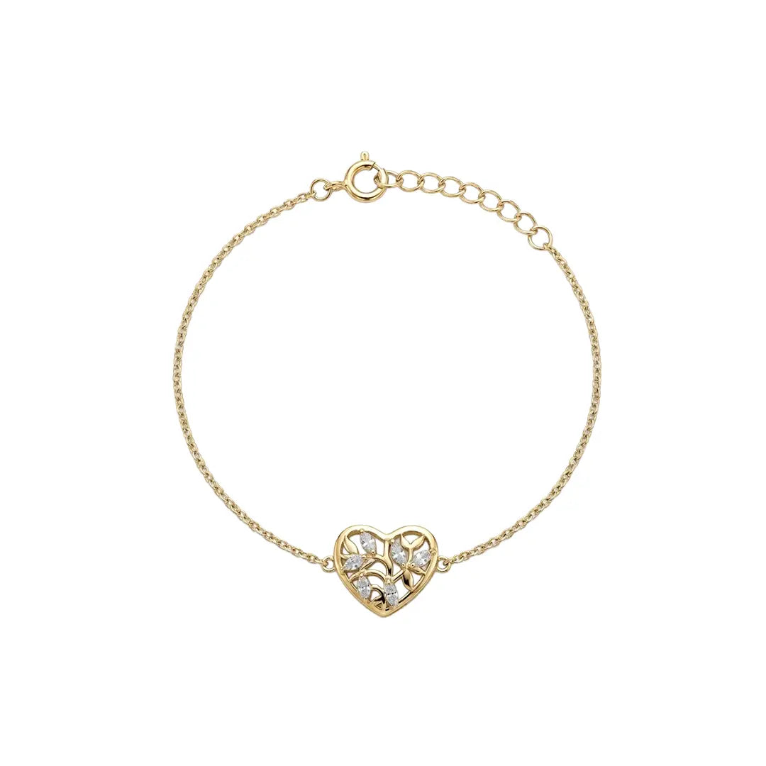 Herz Armband Zirkonia aus 925 Sterling Silber vergoldet mit Zirkonia, filigraner Schmuck für Damen, eleganter zeitloser Klassiker.