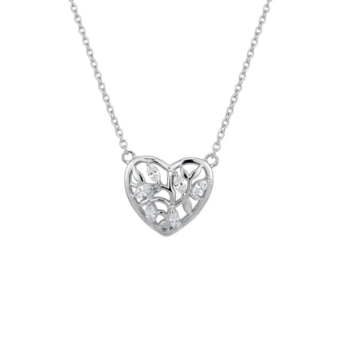 Herz Halskette 925 Sterling Silber – Damen Kette mit Blätter Zirkonia - Suzan Gold