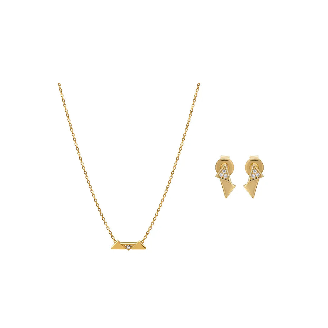 Triora Shine – 925 Silber vergoldet Dreieck Set Halskette Ohrringe aus 925 Sterling Silber vergoldet mit Zirkonia, filigraner Schmuck für Damen, eleganter zeitloser Klassiker.