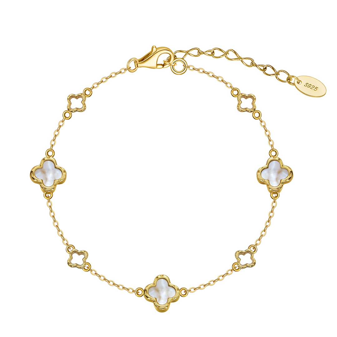 Luckra – Armband mit Perlmutt-Kleeblättern aus 925 Silber, vergoldet