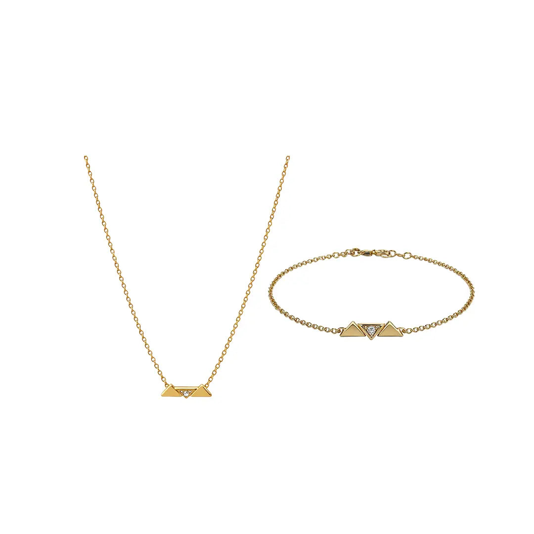 Triora Duo – 925 Silber vergoldet Dreieck Set Halskette Armband aus 925 Sterling Silber vergoldet mit Zirkonia, filigraner Schmuck für Damen, eleganter zeitloser Klassiker.