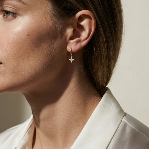 Stellara Shine – 375 Echtgold Creolen mit Sternanhänger