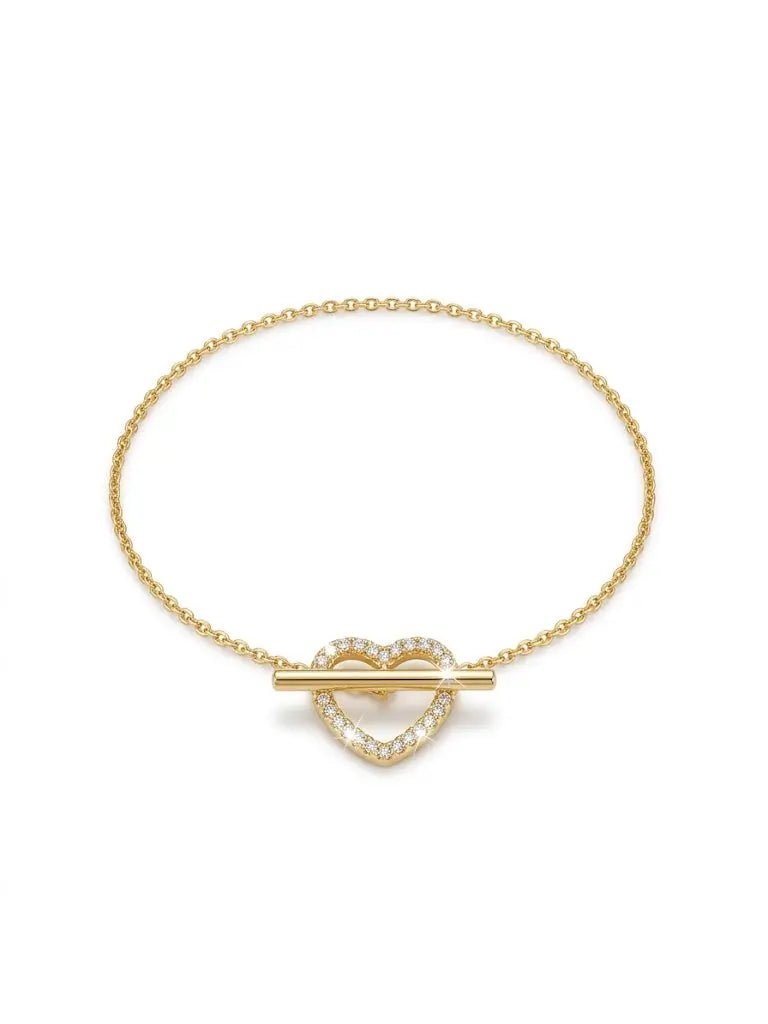 Herz Armband 925 Sterling Silber aus 925 Sterling Silber vergoldet mit Zirkonia, filigraner Schmuck für Damen, eleganter zeitloser Klassiker.