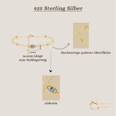 BlueAura – Armband aus 925 Silber mit Evil Eye & Kugeldetails, verstellbar
