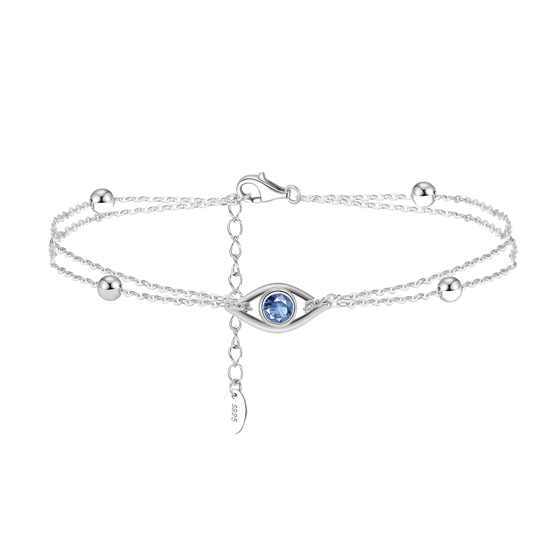 BlueAura – Armband aus 925 Silber mit Evil Eye & Kugeldetails, verstellbar