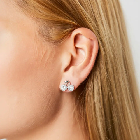 Cherrylight – 925 silver stud earrings with cubic zirconia cherries, gold-plated or silver-colored Suzan Gold