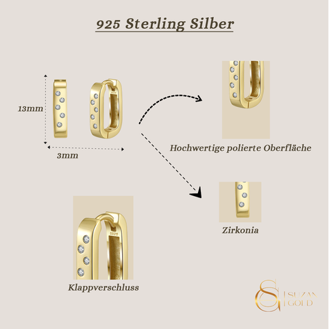 Squareline – Rechteckige 925 Silber-Creolen mit Zirkonia, elegant & massiv