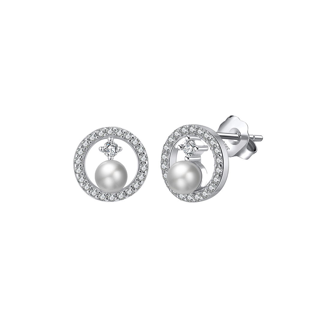 LunaPearl – Elegante Perlen-Ohrringe aus 925 Silber mit Zirkonia-Kreis