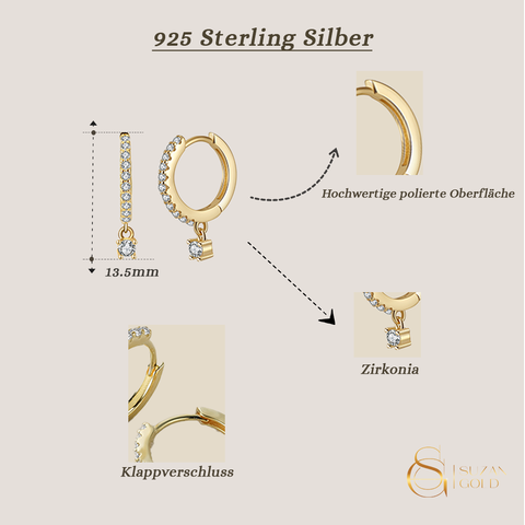 Lunaria – Huggies Creolen mit Zirkonia-Anhänger