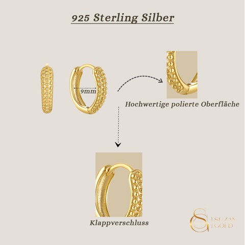 Goldgrain – Creolen aus 925 Silber mit gehämmerter Oberfläche