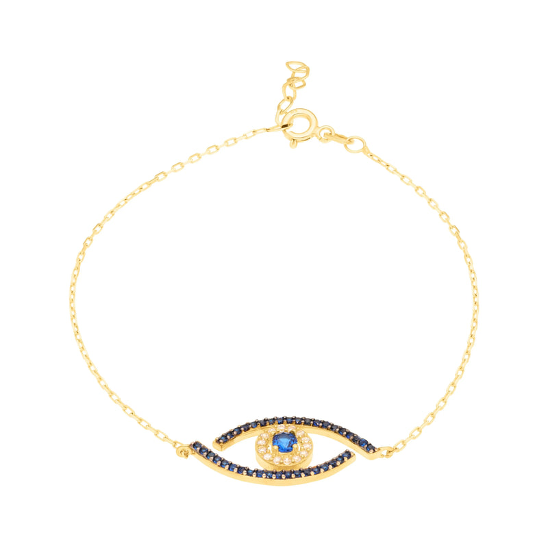 375 Echtgold Evil Eye Armband Damen mit blauem Auge und Zirkonia filigranes Goldarmband modern elegant￼