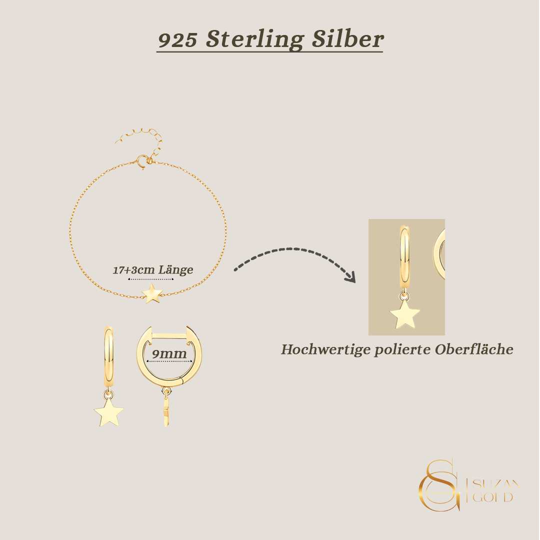 Starlit Duo – Vergoldetes Schmuckset aus 925 Silber mit Stern-Anhängern